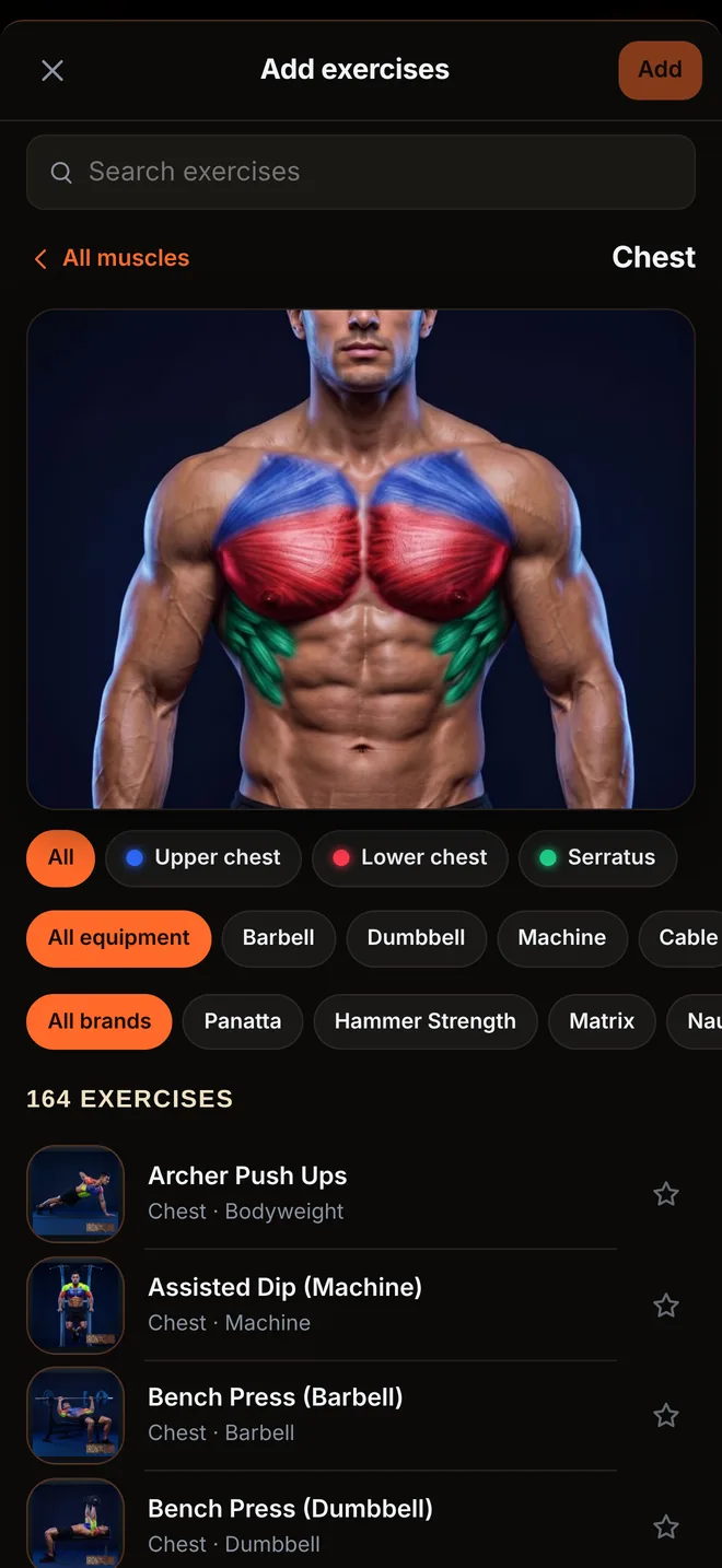 Iron X Log app, Chest screen