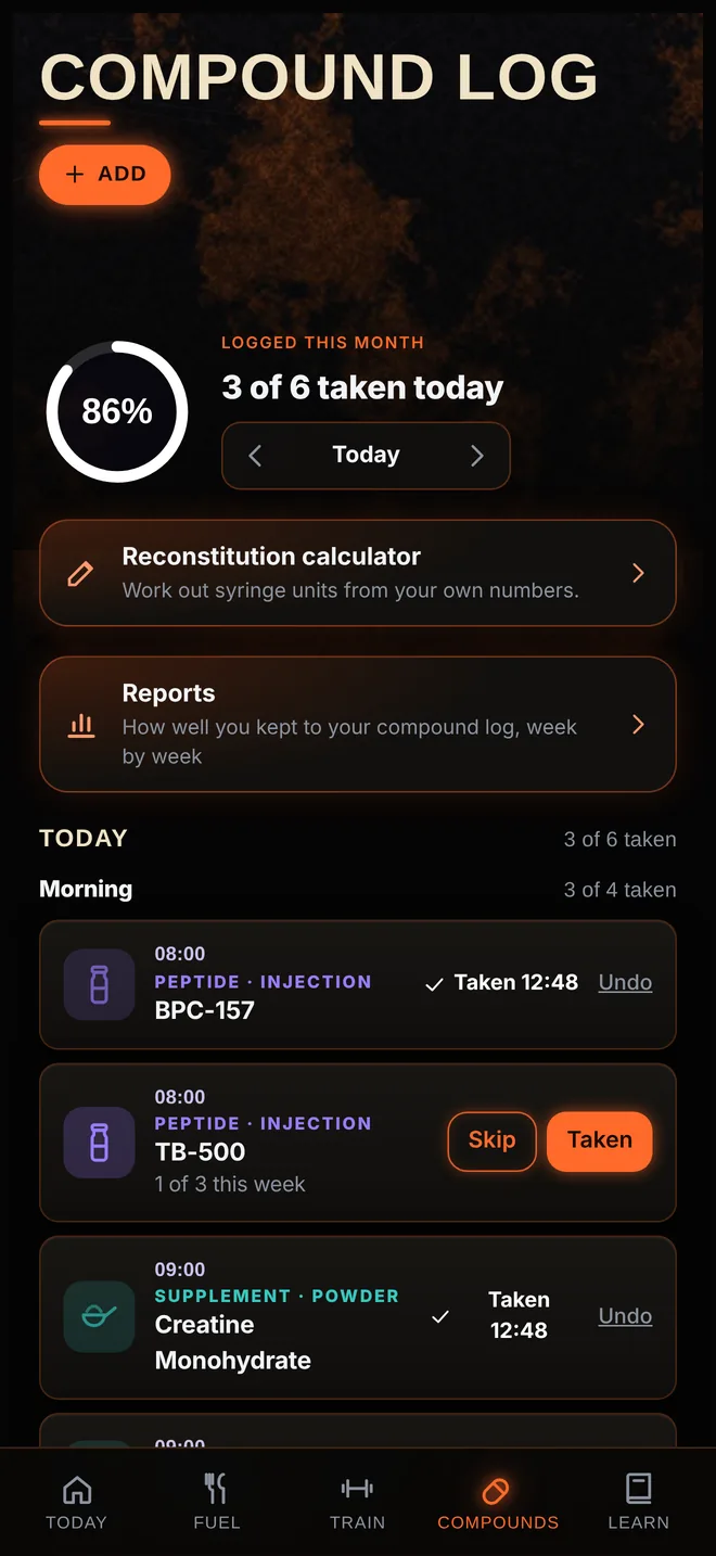 Iron X Log app, Compound log screen