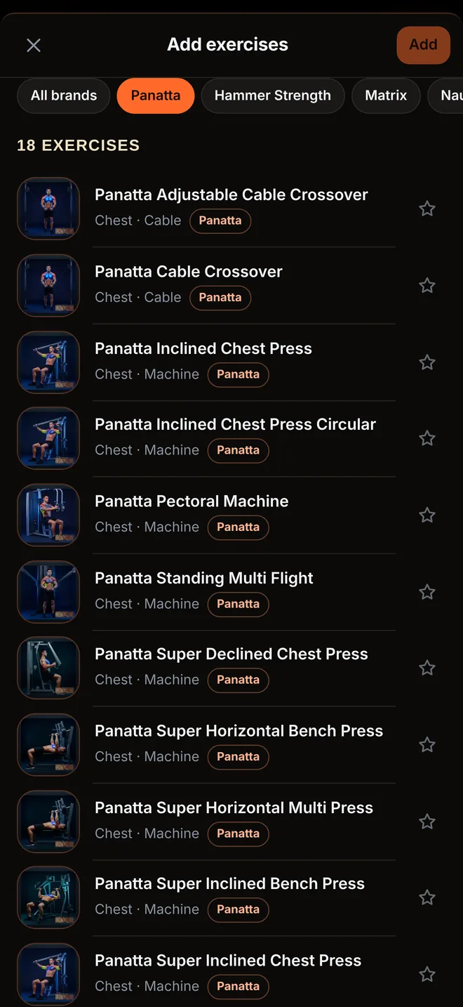 Iron X Log app, Panatta screen