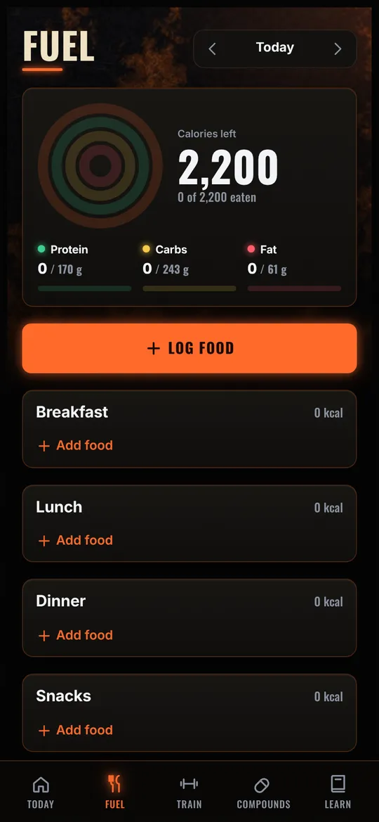 Iron X Log app, Nutrition screen