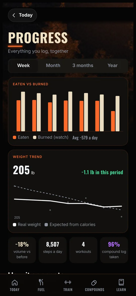 Iron X Log app, Progress screen